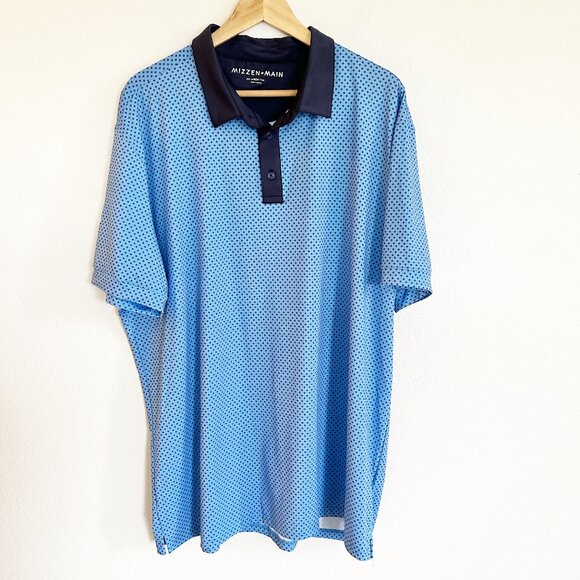 Mizzen + Main Versa Polo Shirt XXL Blue Geo Print Golf Trim Fit Performance - Picture 1 of 7